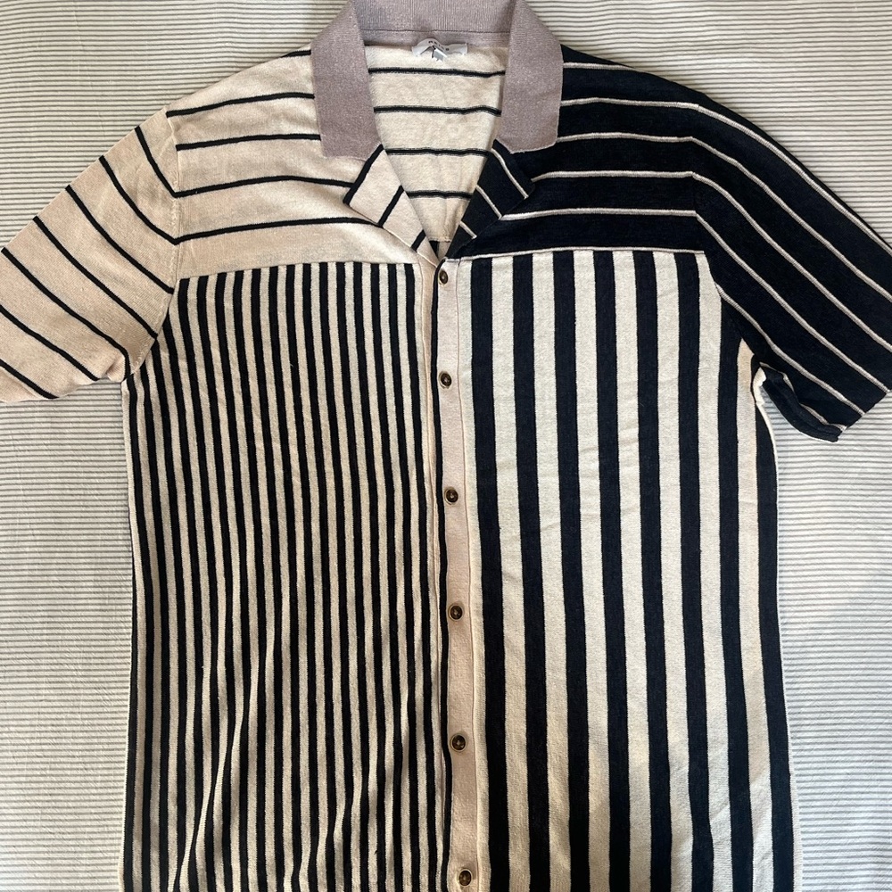 Reiss Striped Camp Collar Knit Shirt